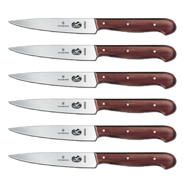 Victorinox 4-3/4-Inch Straight-Edge Pointed-Tip Steak Knife, Set of 6, Rosewood Handles
