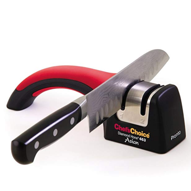 Chef'sChoice 463 Pronto Diamond Hone Manual Knife 15 Degree Santoku Knives Extremely Fast Sharpening, 2-Stage, Red