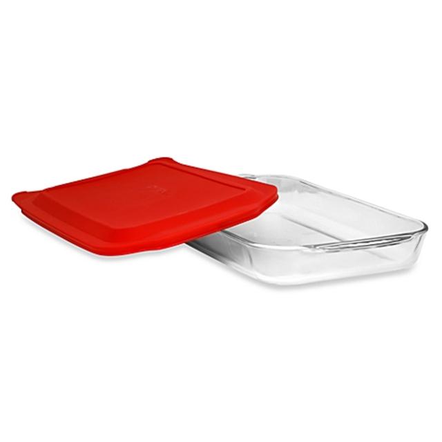 Pyrex® 4-Quart Oblong Glass Baking Dish with Red Plastic Cover
