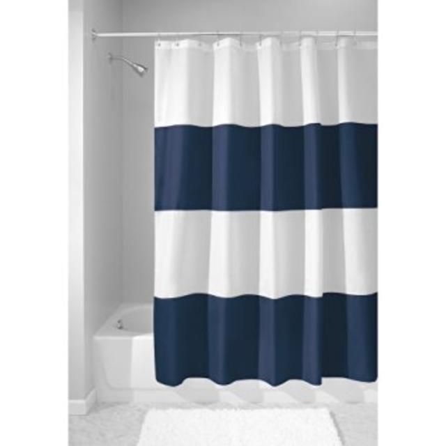 InterDesign Mildew-Free Water-Repellent Zeno Shower Curtain, 72 by 72", Navy/White