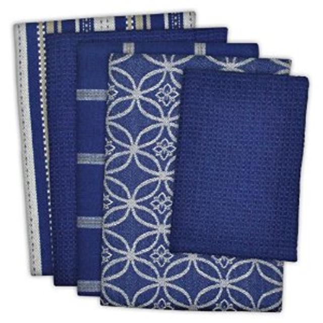 DII 100% Cotton, Ultra Absorbent,Dishtowel, Set of 5 - Nautical Blue