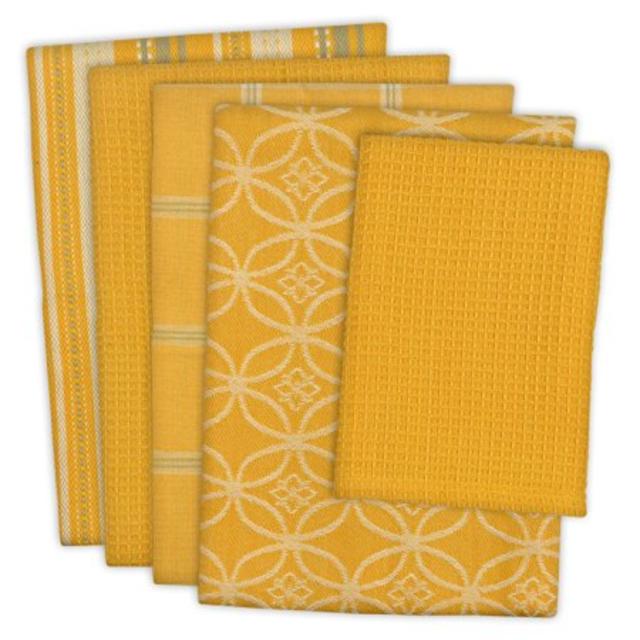 DII 100% Cotton, Ultra Absorbent, Dishtowel, Set of 5 - Mustard