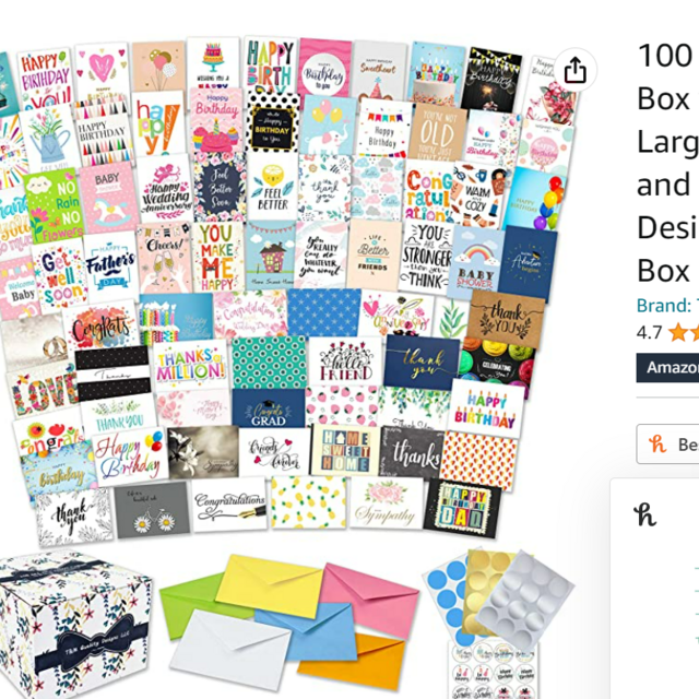 100 All Occasion Cards Assortment Box with Envelopes and Stickers - Large 5x7 Inch Bulk Greeting Cards and Blank Notes, 100 Unique Designs in a Sturdy Card Organizer Box