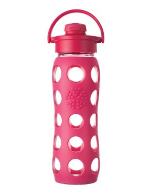 Glass Water Bottle with "raspberry" Silicone Sleeve
