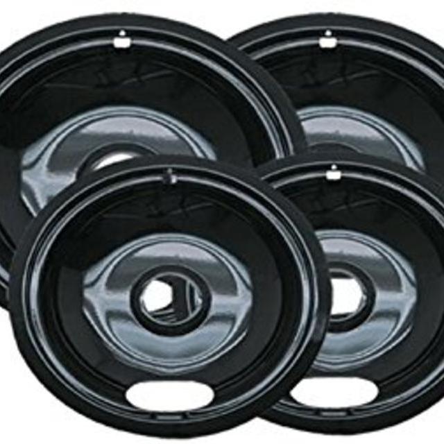 Range Kleen Style A P10124XN Porcelain Drip Pans 2 Nos. 6-Inch. & 2 Nos. 8-Inch. - Black (Set of 4)