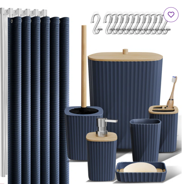Complete 20 Piece Bathroom Accessory Set with Shower Curtain, Liner, and Hooks
