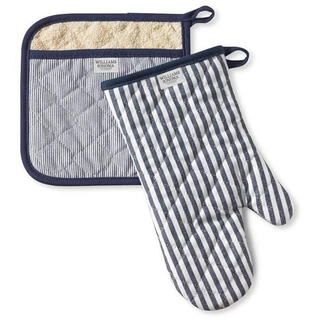 Williams Sonoma Bay Stripe Oven Mitt & Potholder Set, Navy Blue