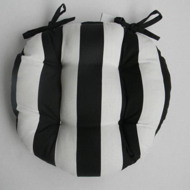 Indoor / Outdoor Round Bistro Cushion With Ties - Black and White Stripe - CHOOSE SIZE