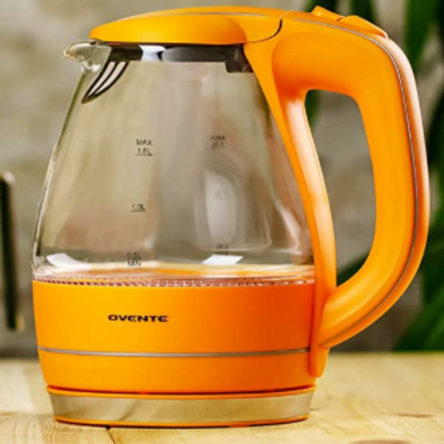 Electric Orange Glass Kettle with Filter 1.5 Liter Stainless Steel