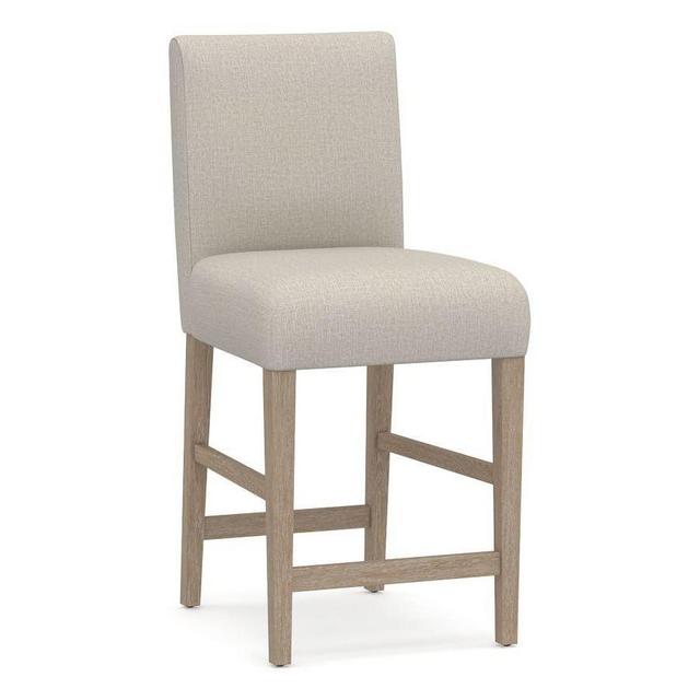 Two Oliver Upholstered Counter Height Bar Stool, Gray Wash Leg, Performance Heathered Tweed Pebble