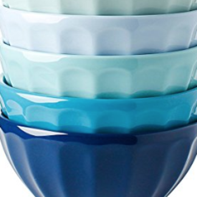 Sweese 1119 Porcelain Fluted Latte Bowl Set - 20 Ounce Stable And Deep - Microwavable Bowls For Cereal, Soup - Set Of 6, Cold Assorted Colors