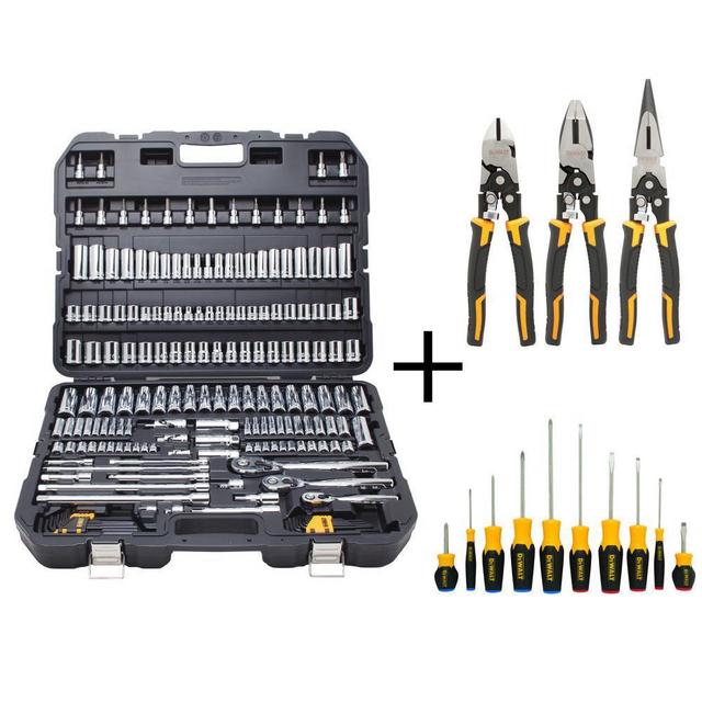 DeWALT Chrome Vanadium Mechanics Tool Set (192-Piece) with Plier Set (3-Piece) and Screwdriver Set (10-Piece)