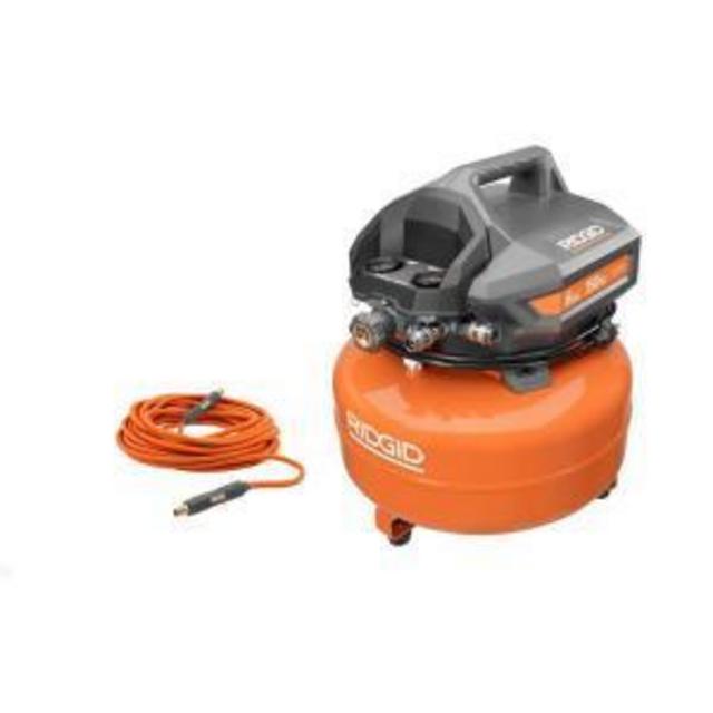 RIGID 6 Gal. Portable Electric Pancake Air Compressor with 1/4 in. 50 ft. Lay Flat Air Hose