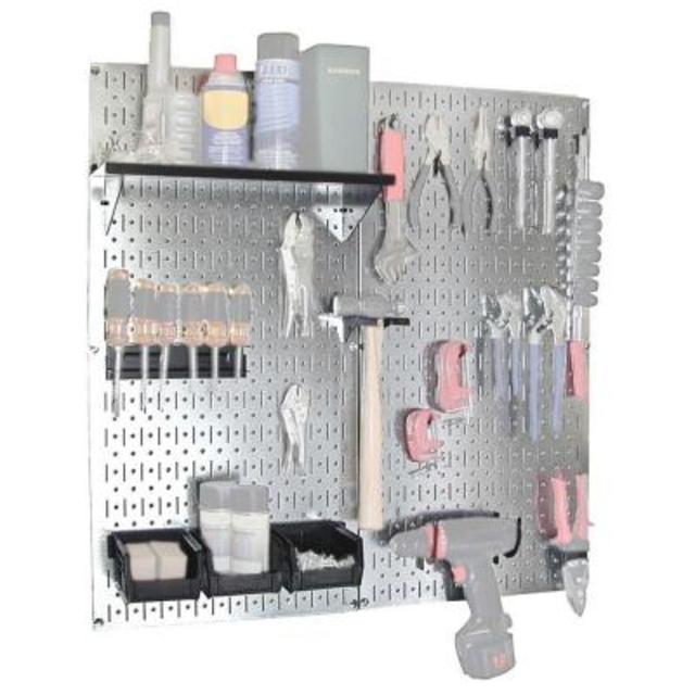 32 in. Metal Pegboard Utility Tool Storage Kit with Galvanized Steel Pegboard and Black Accessories