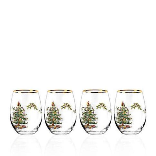 Spode Christmas Tree Stemless Wine Glasses, Set of 4