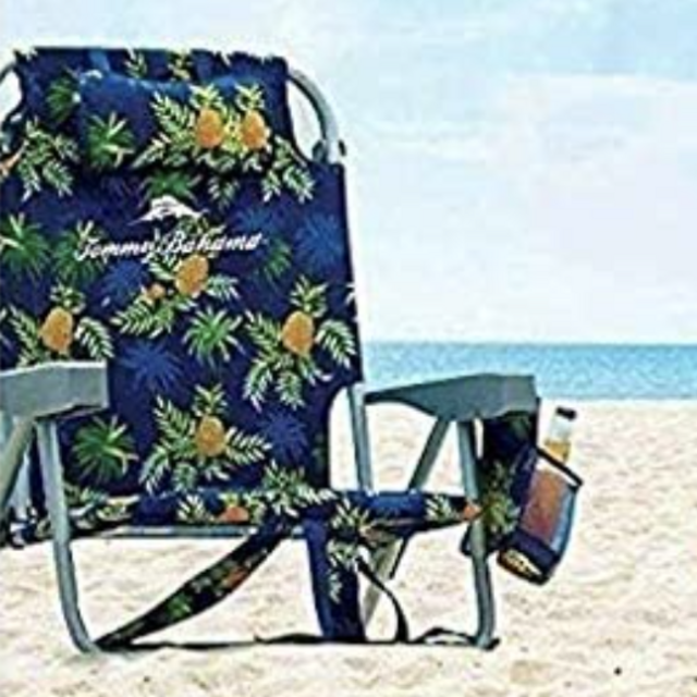 2 Tommy Bahama Backpack Beach Chairs Blue/Pineapple