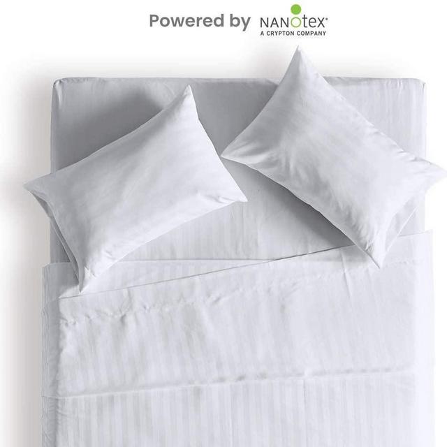 SLEEP ZONE Striped King Size Bed Sheet Set - 4 Piece Hotel Luxury Soft & Cooling Microfiber Bedding Sheet Set - Wrinkle Free Fade Resistant Easy Care (White, King)