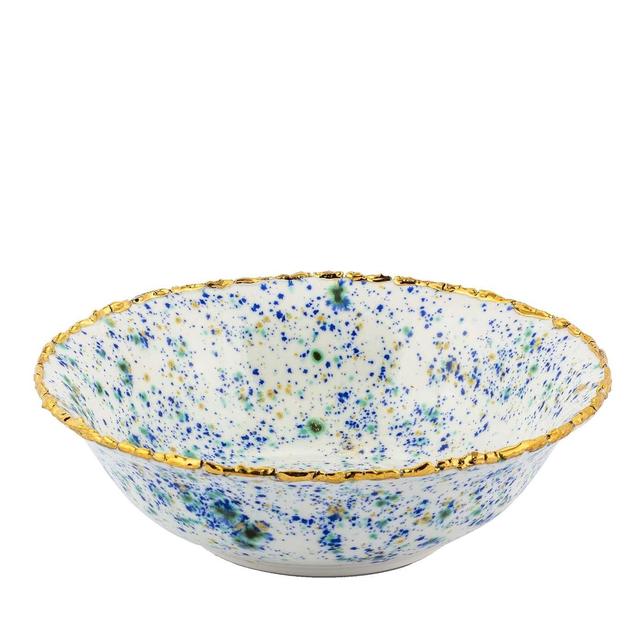 Blue Marble Small Salad Bowl with Crackled Rim