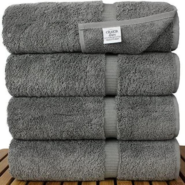Chakir Turkish Linens Turkish Cotton Luxury Hotel & Spa Bath Towel, Bath Towel - Set of 4, Gray