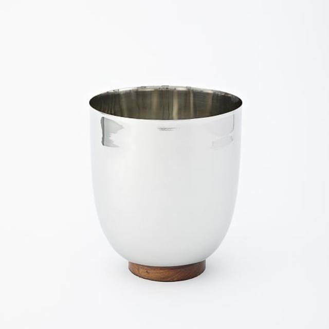 Mid-Century Entertaining, Silver Metal + Wood, Ice Bucket