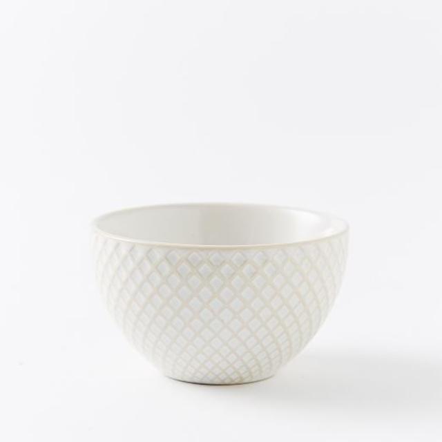 Textured Dip Bowl, White Grid