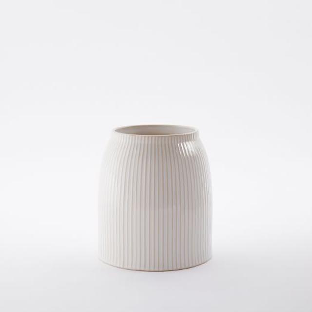 Textured Kitchen Cannister, Utensil Crock, White Lines