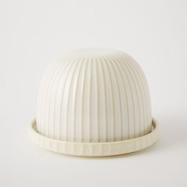 Textured Butter Dish, White Lines