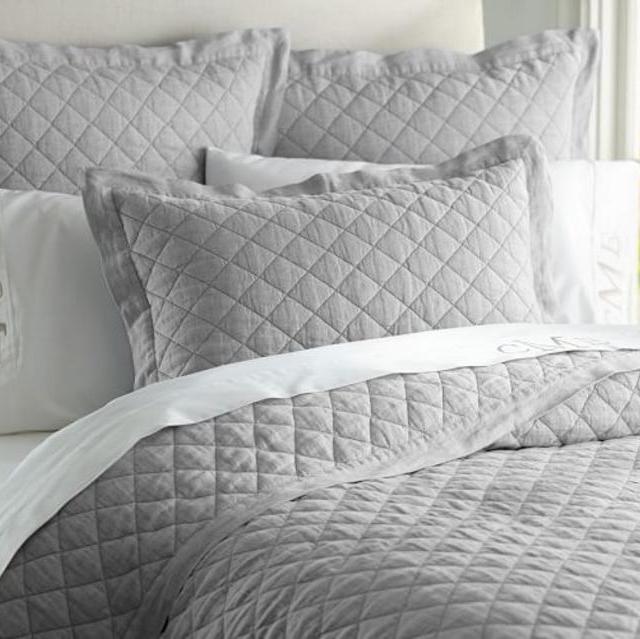 Belgian Flax Linen Diamond Quilt, Full/Queen, Flagstone