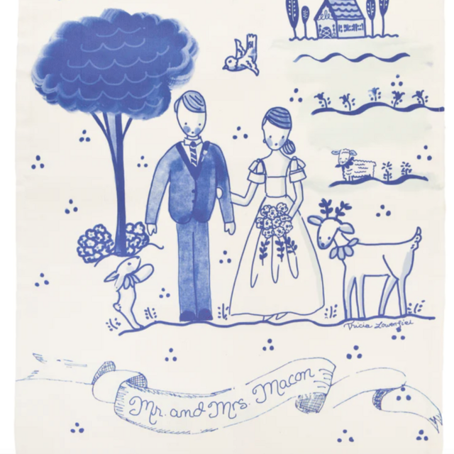 Blue and White Wedding Tea Towel