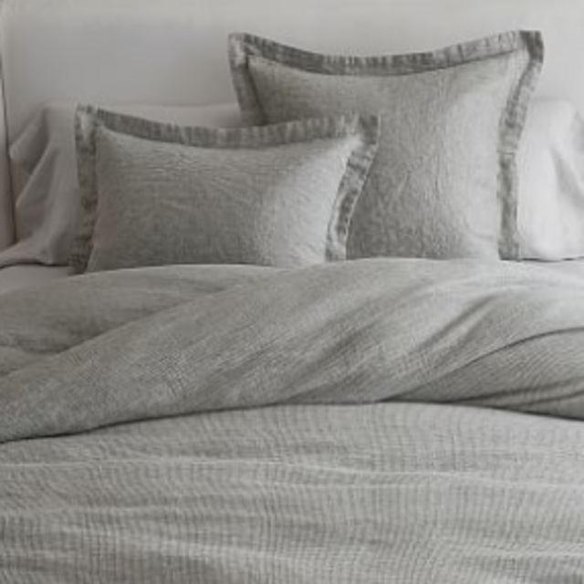 Belgian Flax Linen Waffle Duvet Cover (King/Cal King in Light Grey)