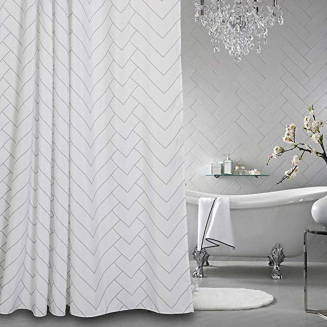 Aimjerry Hotel Quality White Striped Fabric Shower Curtain for Bathroom, 72 X 72 Inch