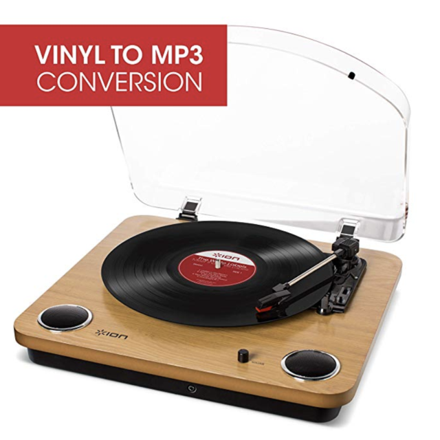 ION Audio Max LP – Vinyl Record Player / Turntable with Built In Speakers, USB Output for Conversion and Three Playback Speeds – Natural Wood Finish