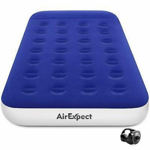 AirExpect Air Mattress Camping AirBed Queen & Twin Size Leak Proof Inflatable Mattress with Rechargeable Electric Pump Built-in Pillow for Guest,Camping,Hiking, Height 9",Storage Bag