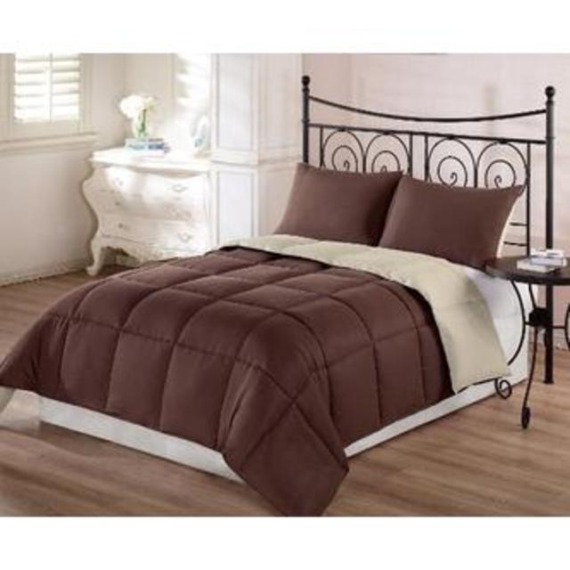 Chezmoi Collection (King) Size Super Soft Goose Down Alternative Tan, Brown Reversible Comforter, 3-Pcs Set