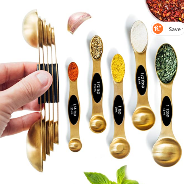 Modern Magnetic Gold Measuring Spoons Set - Stackable, Stylish Sturdy Stainless Steel (5-Piece) for Cooking and Baking