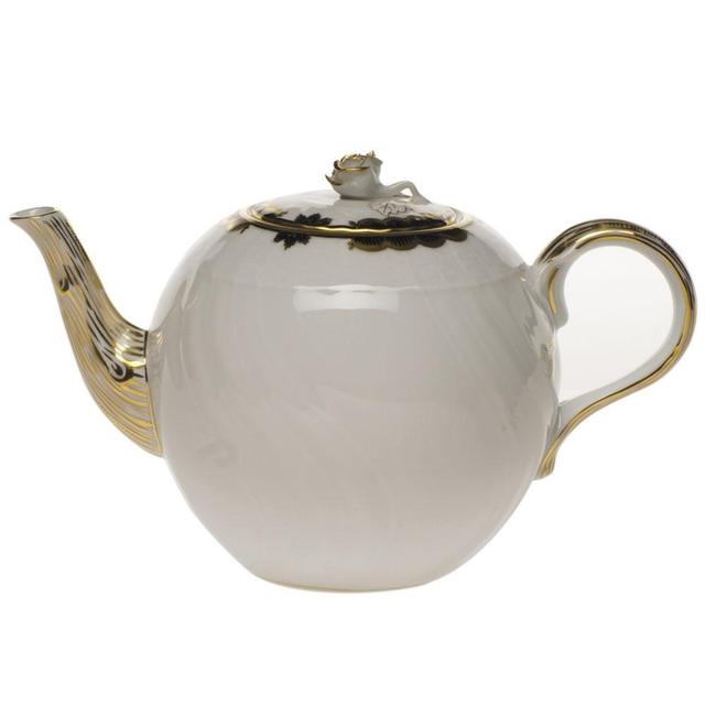 Herend Princess Victoria Black Tea Pot With Rose