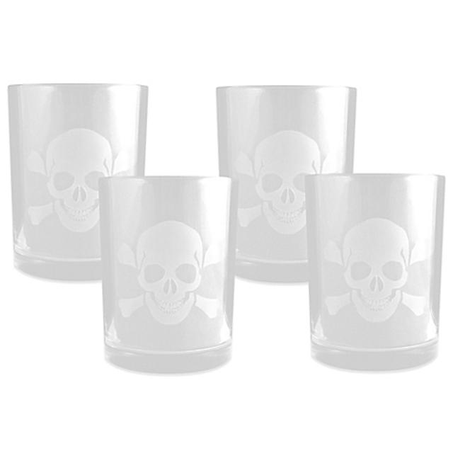 Etched Skull and Crossbone Rock Glasses (Set of 4)