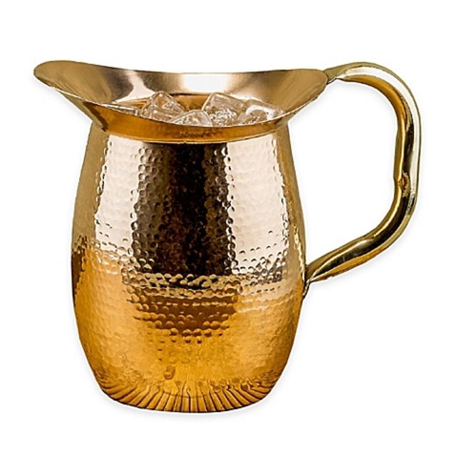 Old Dutch International Solid Copper Hammered Water Pitcher with Brass Handle