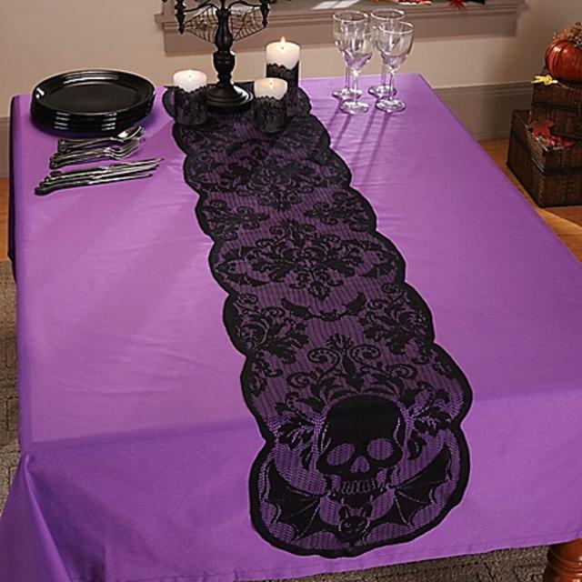 Skulls 72-Inch Lace Table Runner in Black
