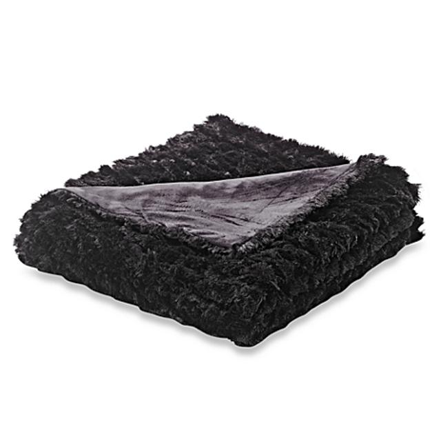 Faux-Fur Oversized Reversible Throw in Black
