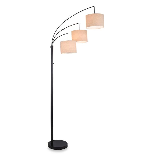 Adesso® 3-Arc Floor Lamp in Satin Steel with Burlap Shades