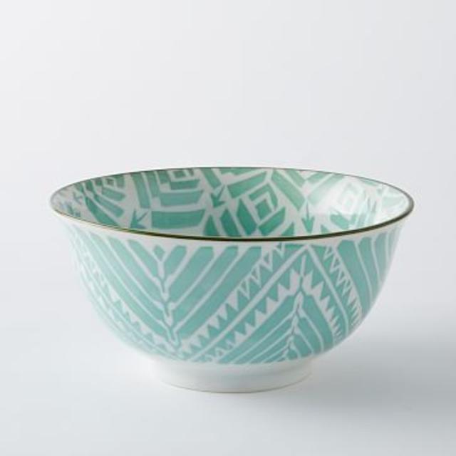 Folk Pad Printed Serving Bowls, Mint Chevron