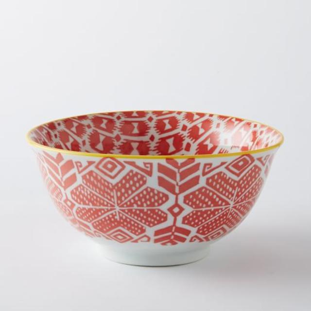 Folk Pad Printed Serving Bowls, Red Flower