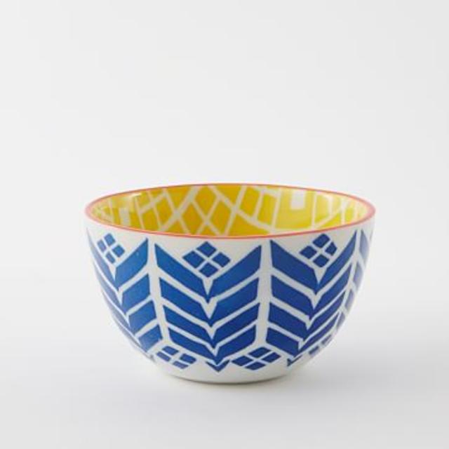 Folk Pad Printed Bowls, Dark Blue/Yellow