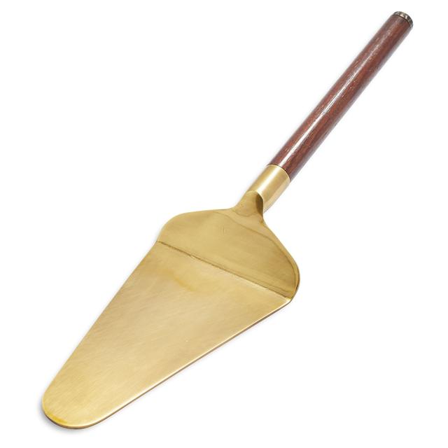 2 Wood and Gold Tone Cake Servers
