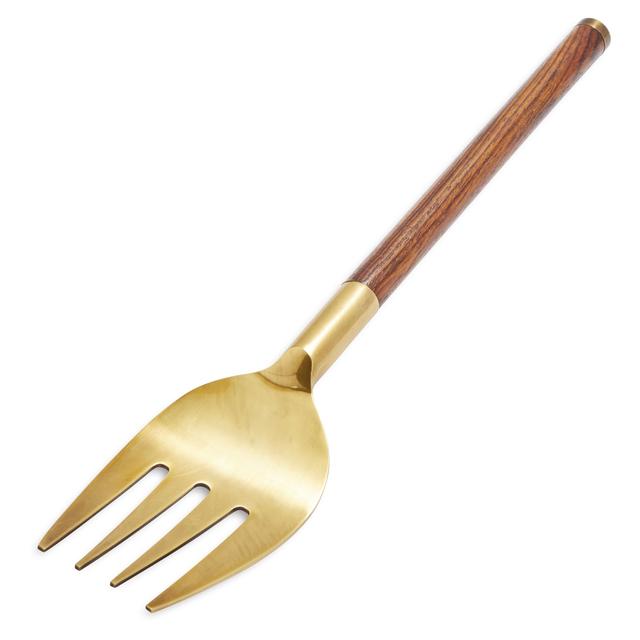 1 Wood and Gold Tone Serving Fork