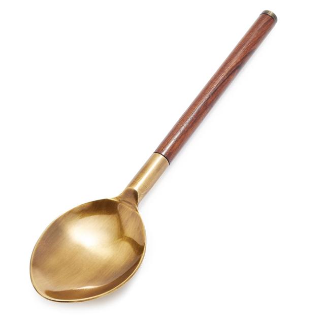 1 Wood and Gold Tone Serving Spoon
