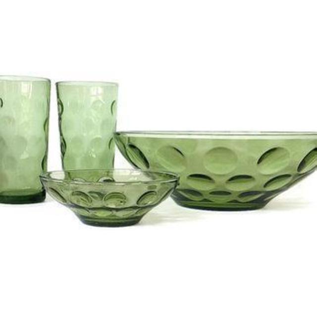 Vintage Hazel Atlas Green El Dorado Glassware Set