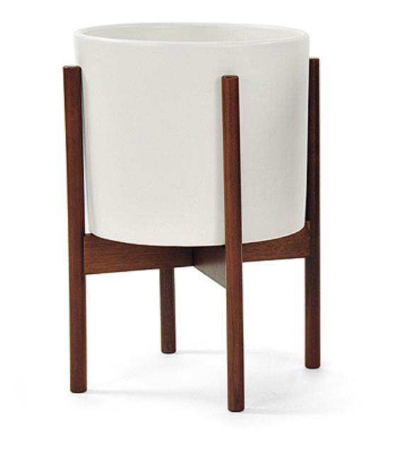 1 Ceramic Cylinder Indoor Planter With Wood Stand - Small