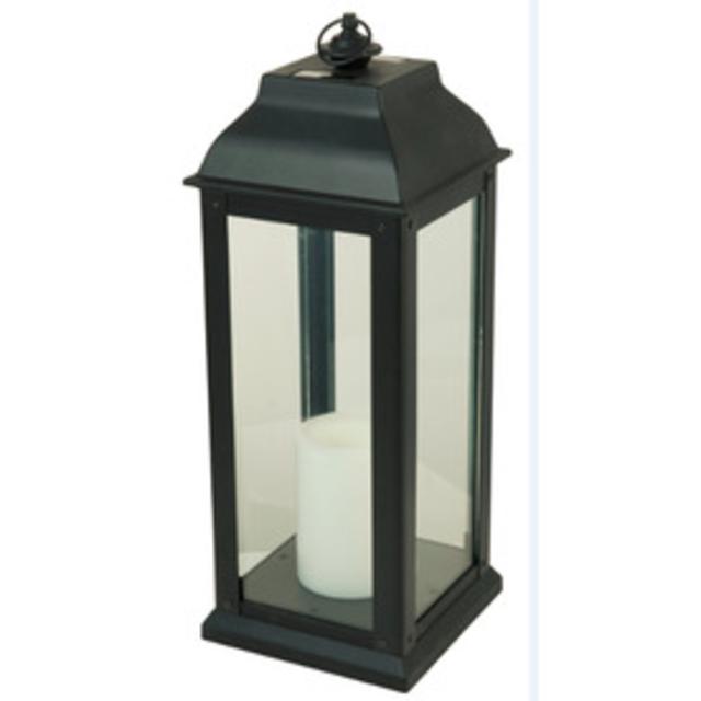 16-in Black Glass Solar Outdoor Decorative Lantern